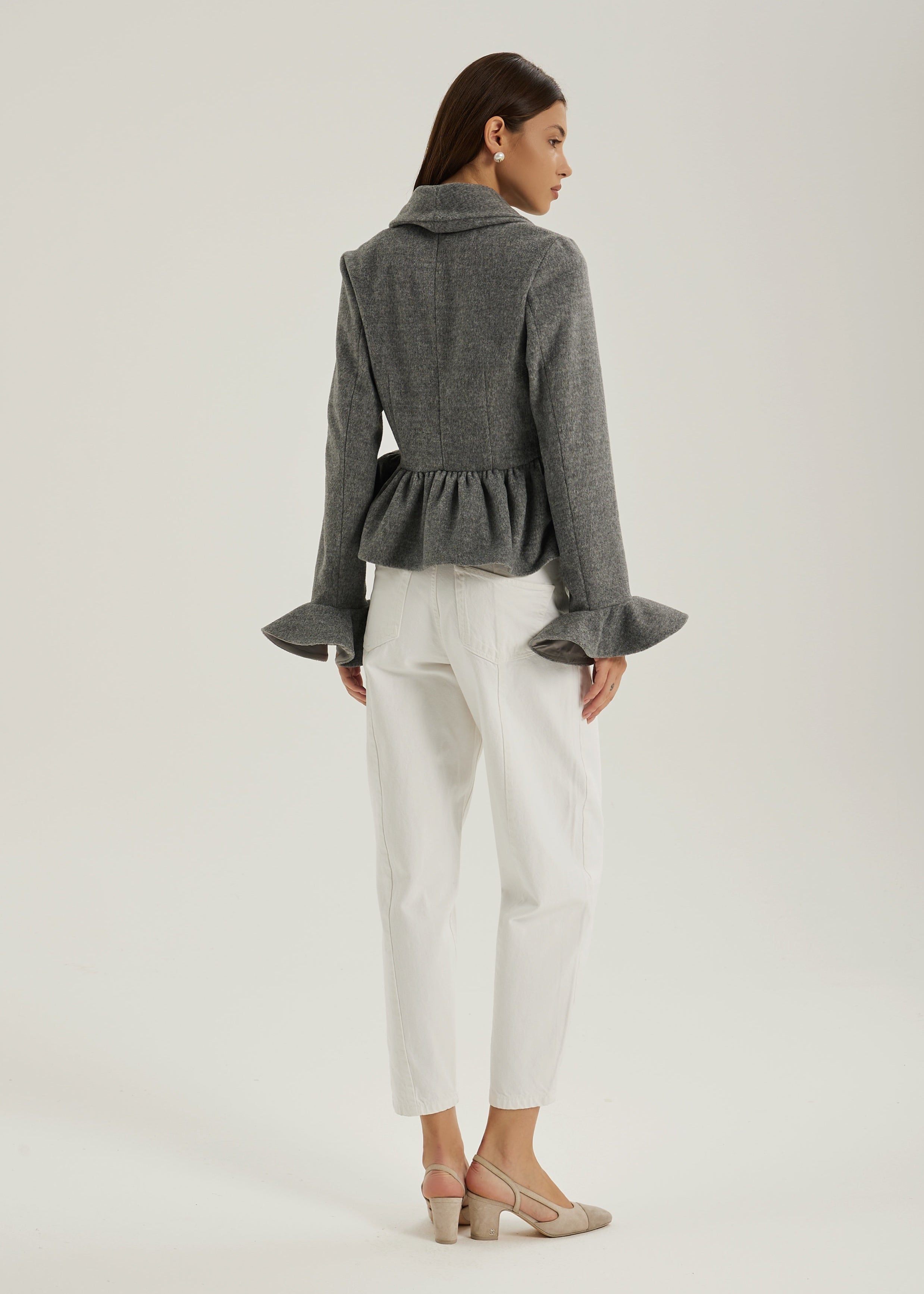 Syenna Wool Pearl Button Jacket | Grey