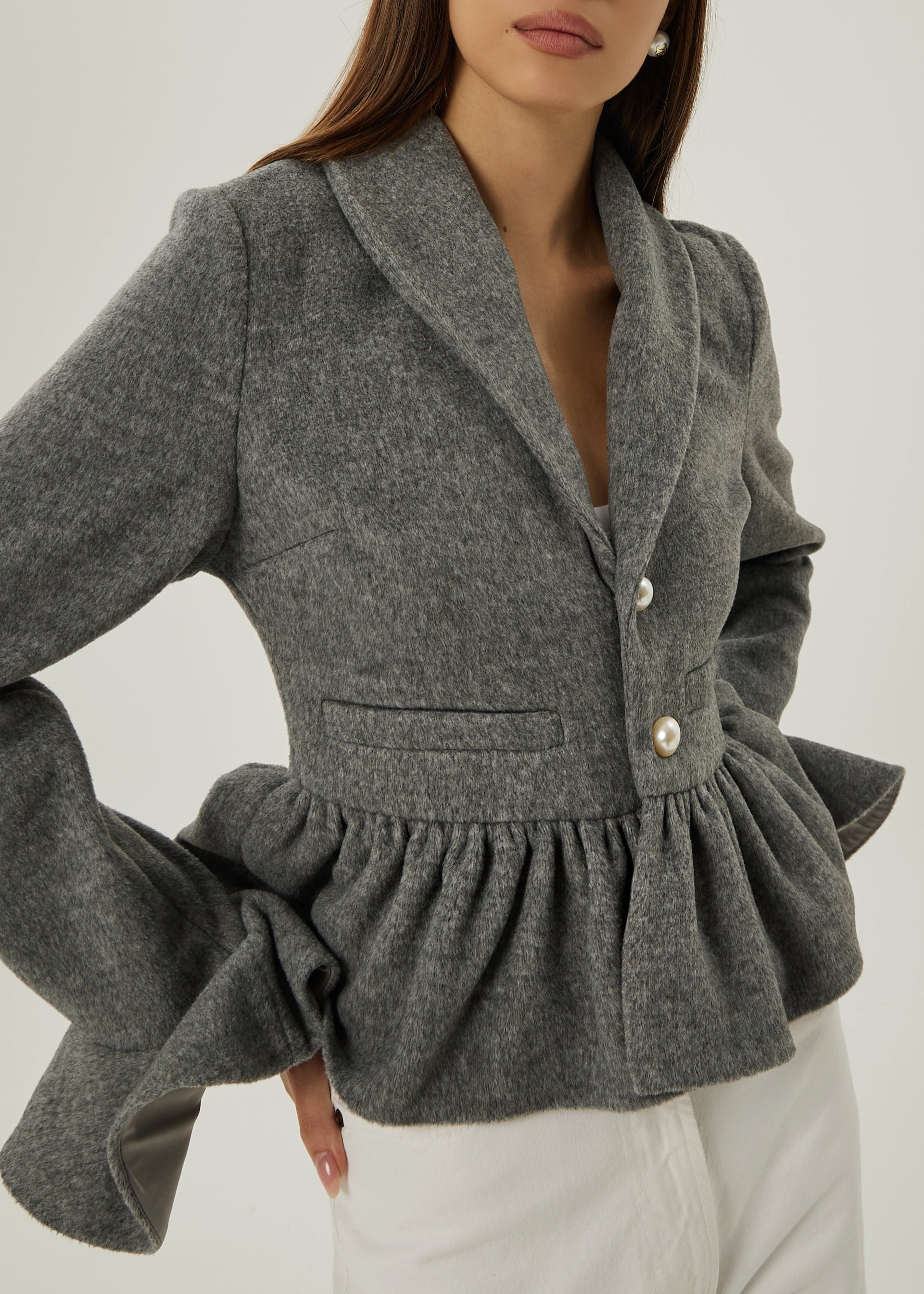 Syenna Wool Pearl Button Jacket | Grey