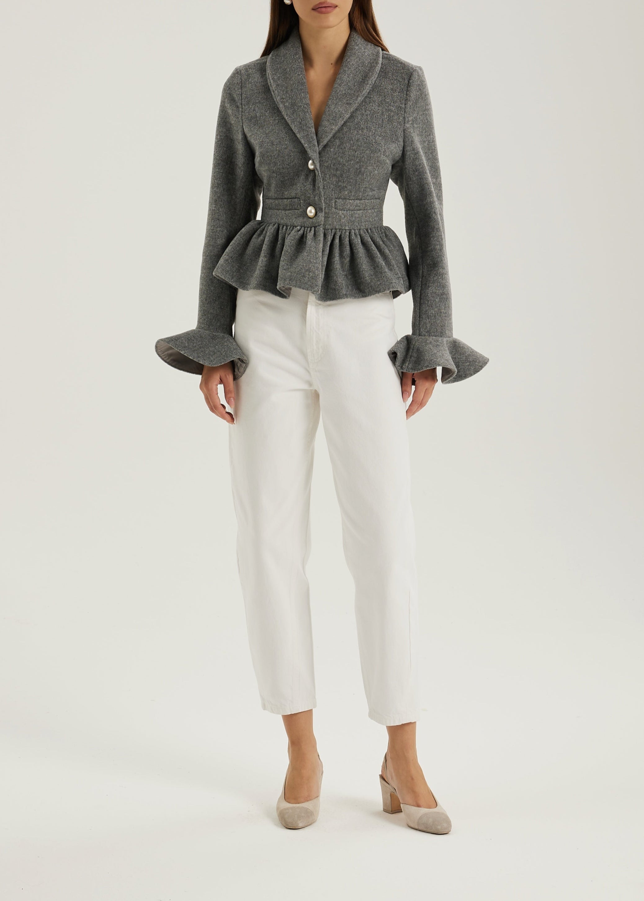 Syenna Wool Pearl Button Jacket | Grey