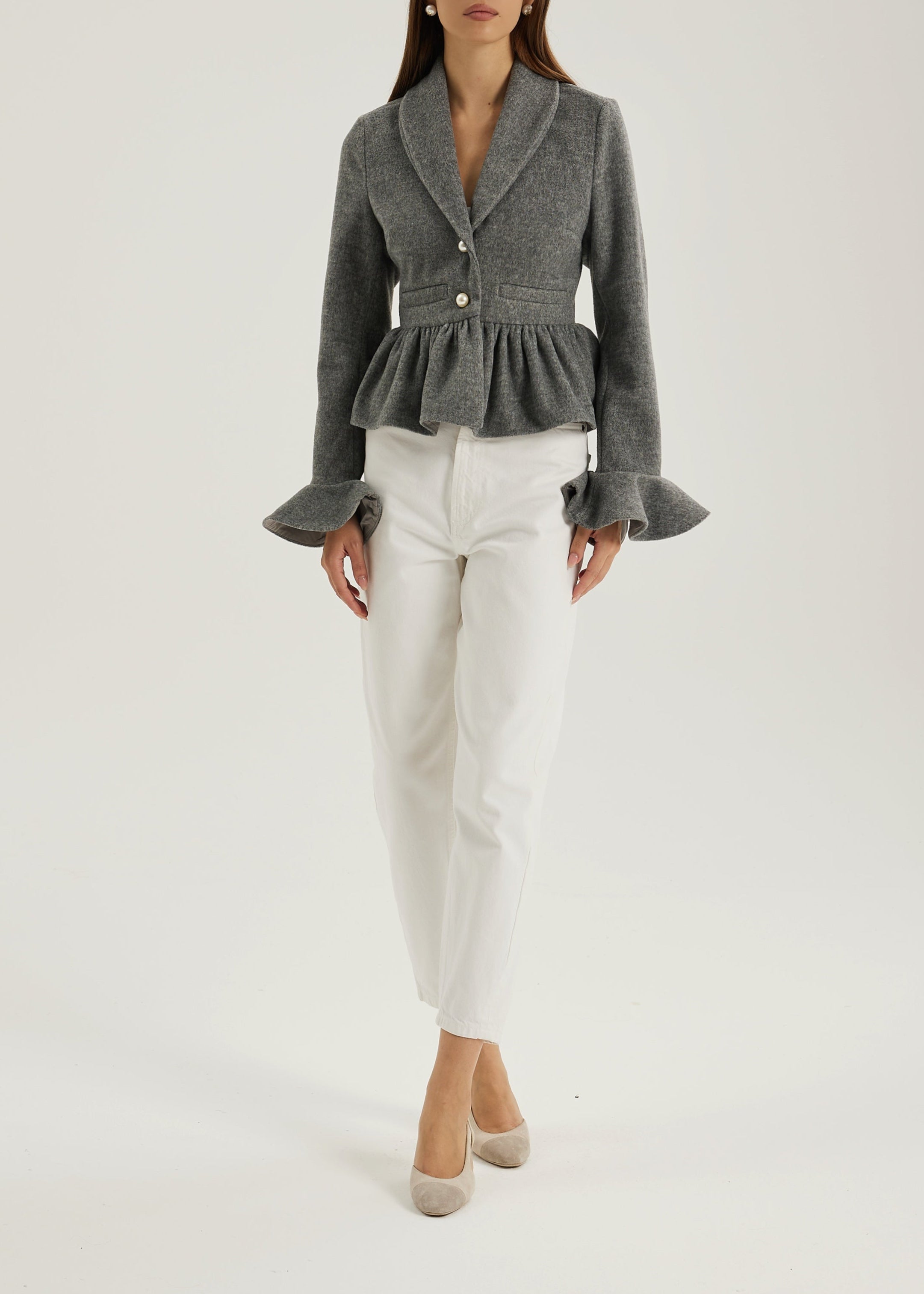 Syenna Wool Pearl Button Jacket | Grey
