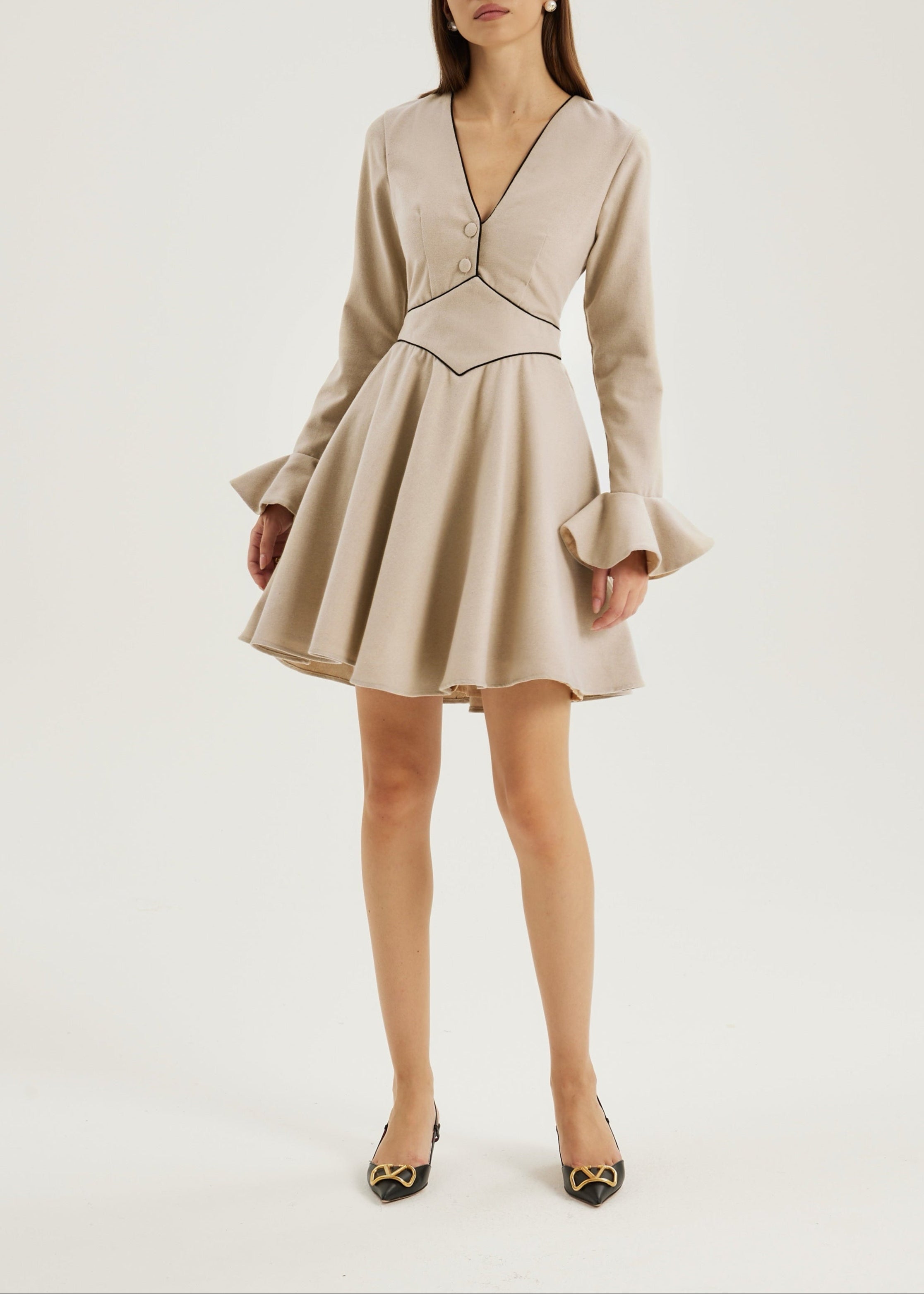 Wallace Elegant Ullblandingskjole | Fransk Beige