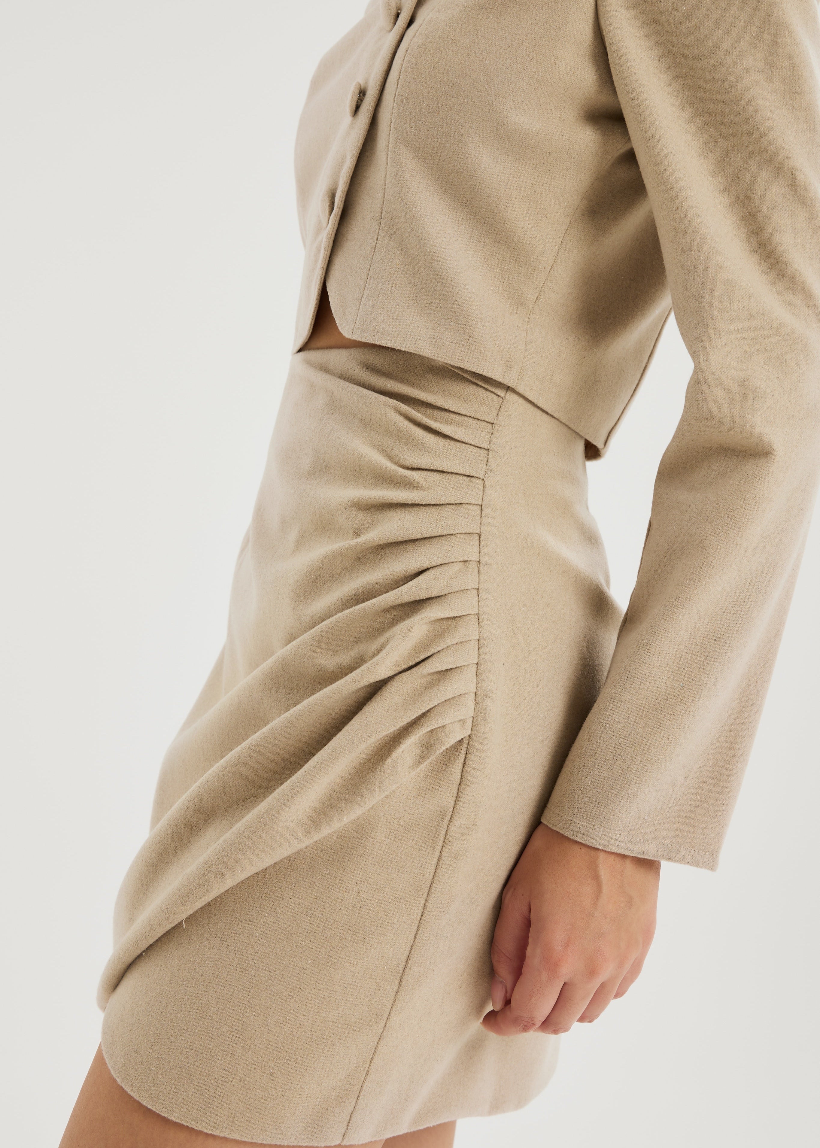 Yasmina Wool Drape Mini Skirt | French Beige