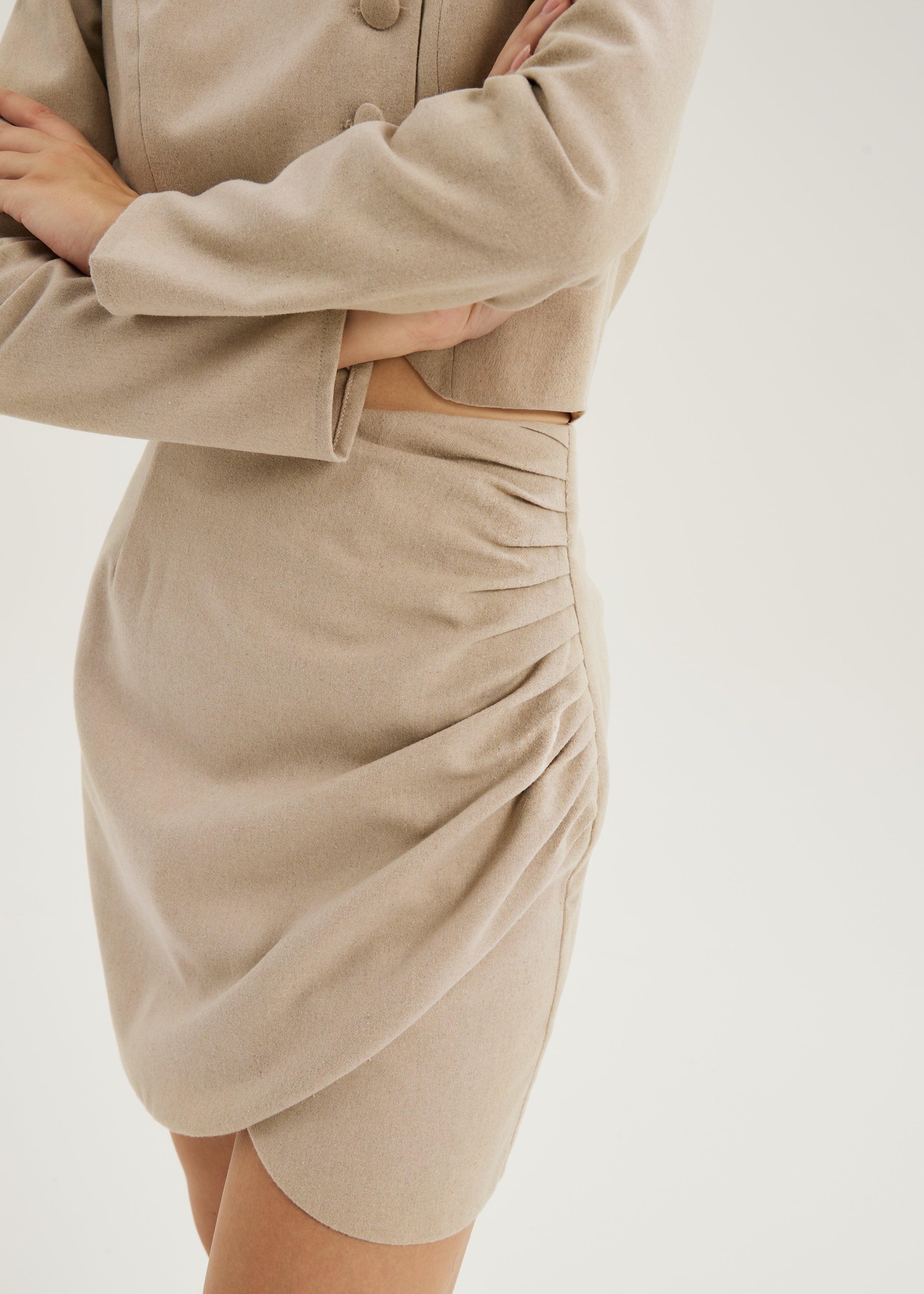 Yasmina Wool Drape Mini Skirt | French Beige