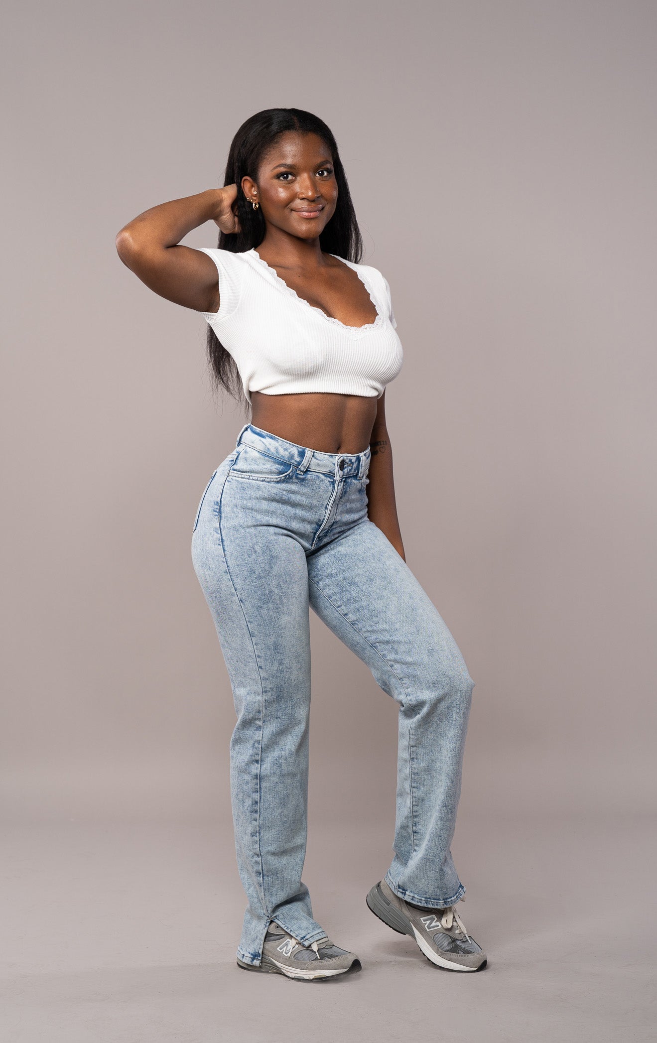 DAME JEANS MED RETT PASSFORM – 80-tallet BLÅ
