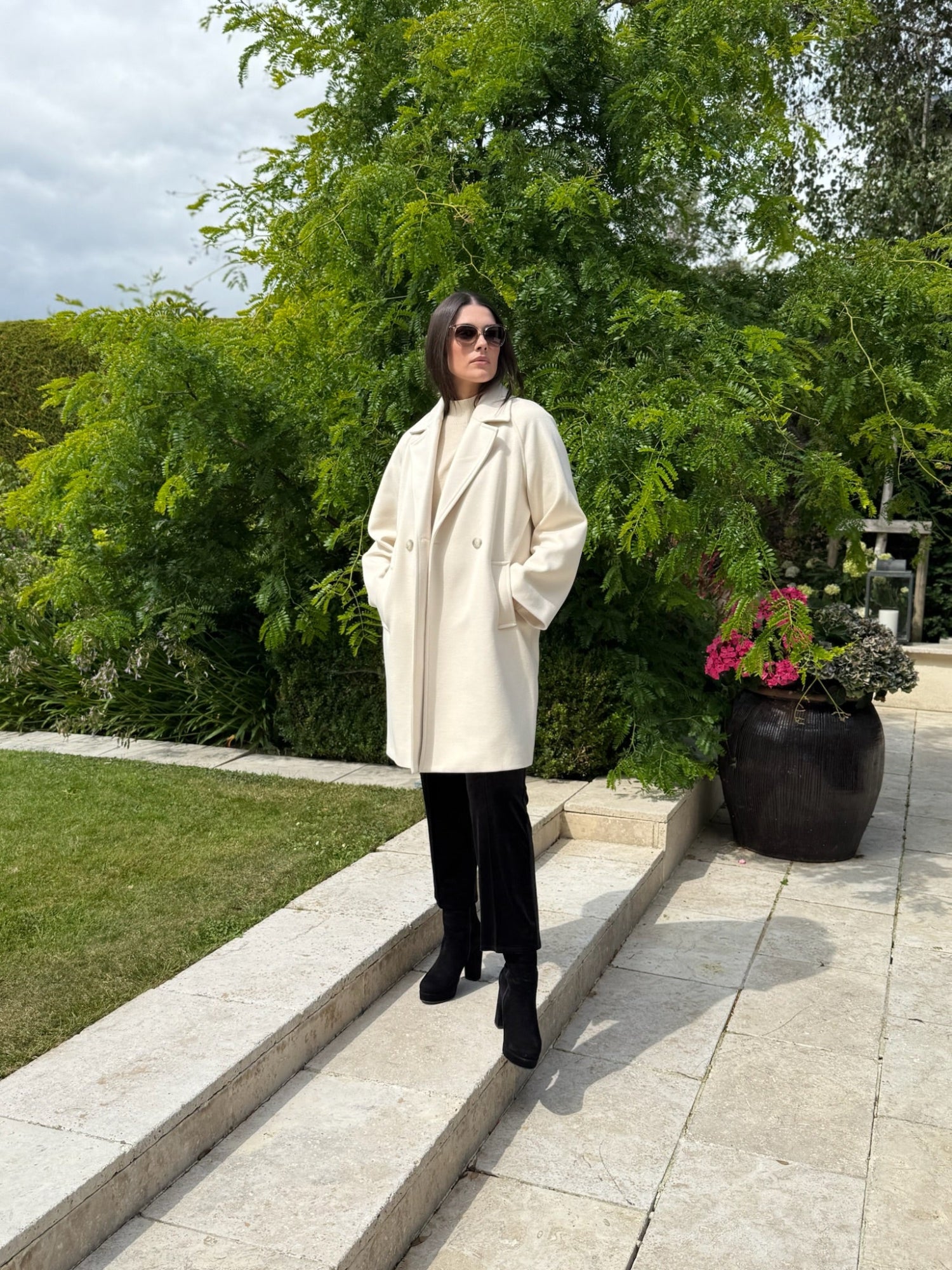 Kelly ¾ lang kåpe – krem | trendy chic oversize vinterkåpe