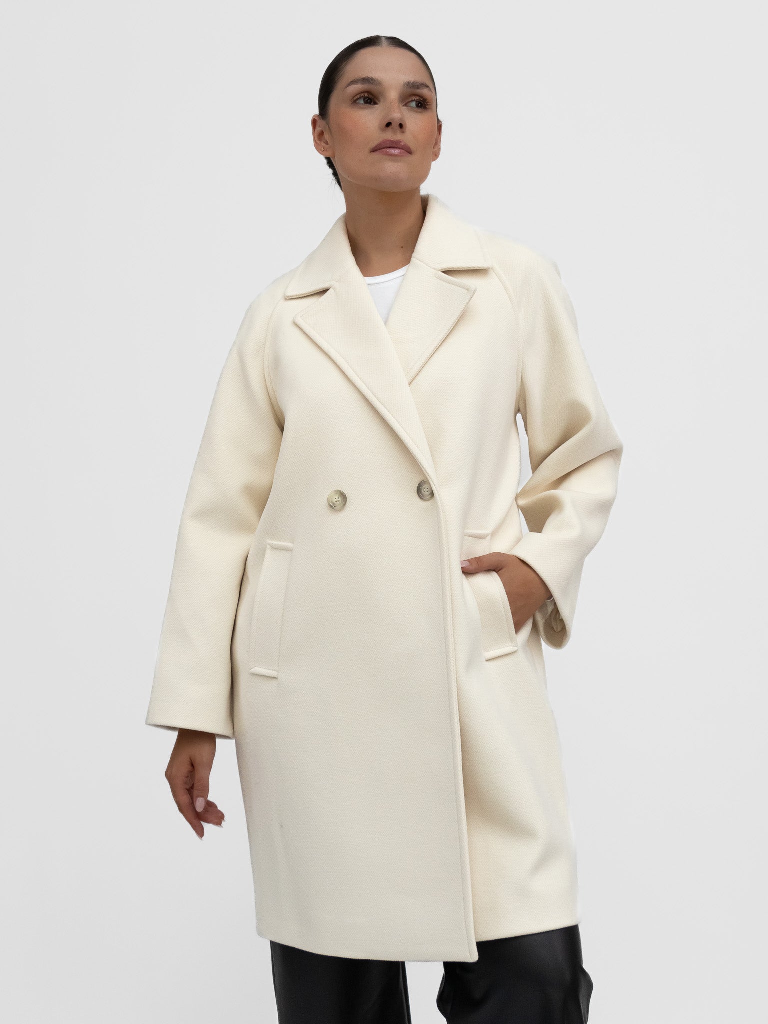 Kelly ¾ lang kåpe – krem | trendy chic oversize vinterkåpe
