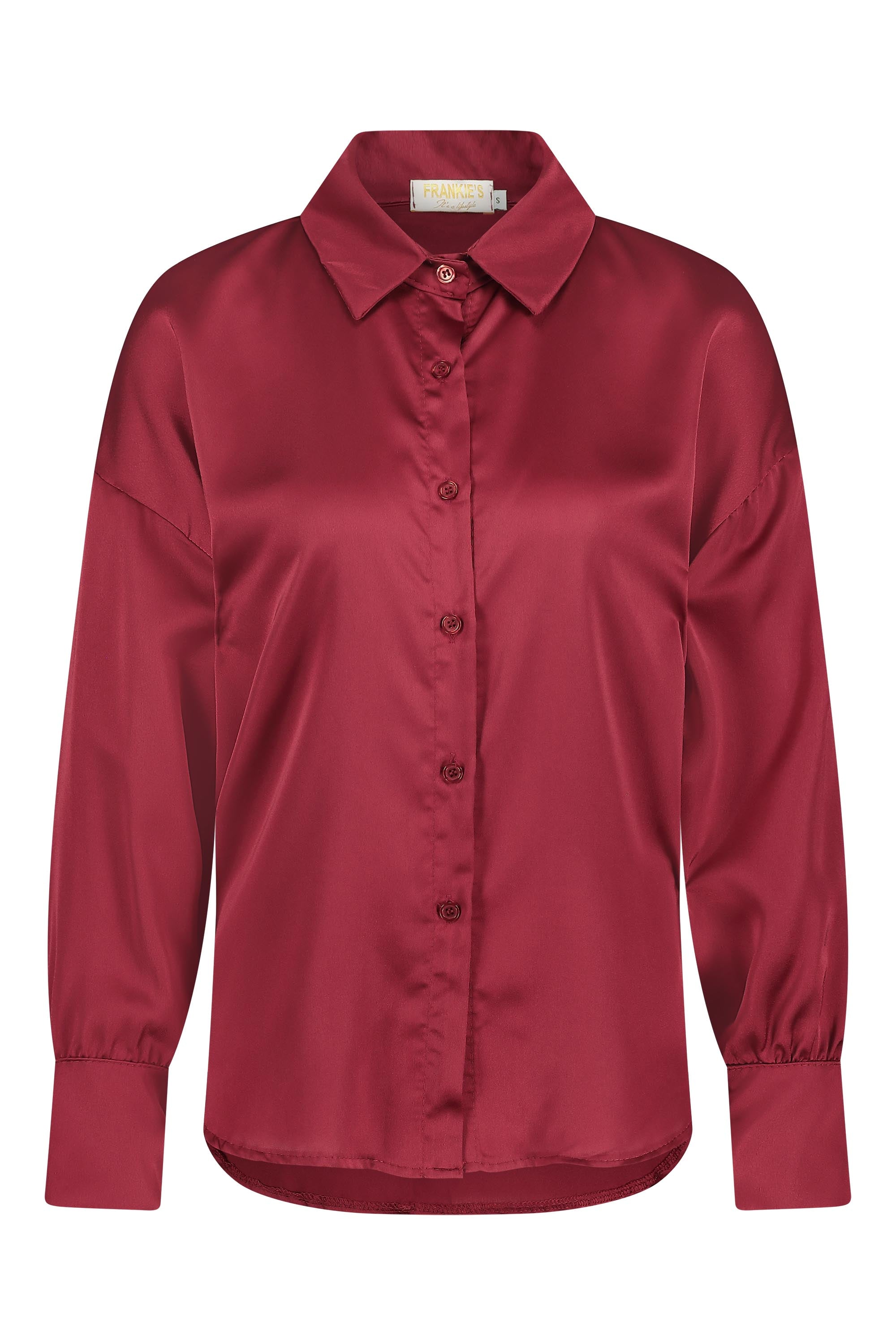 SATENGBLUSE – BORDEAUXRØD | TRENDY CHIC SILKELOOK-BLUSE