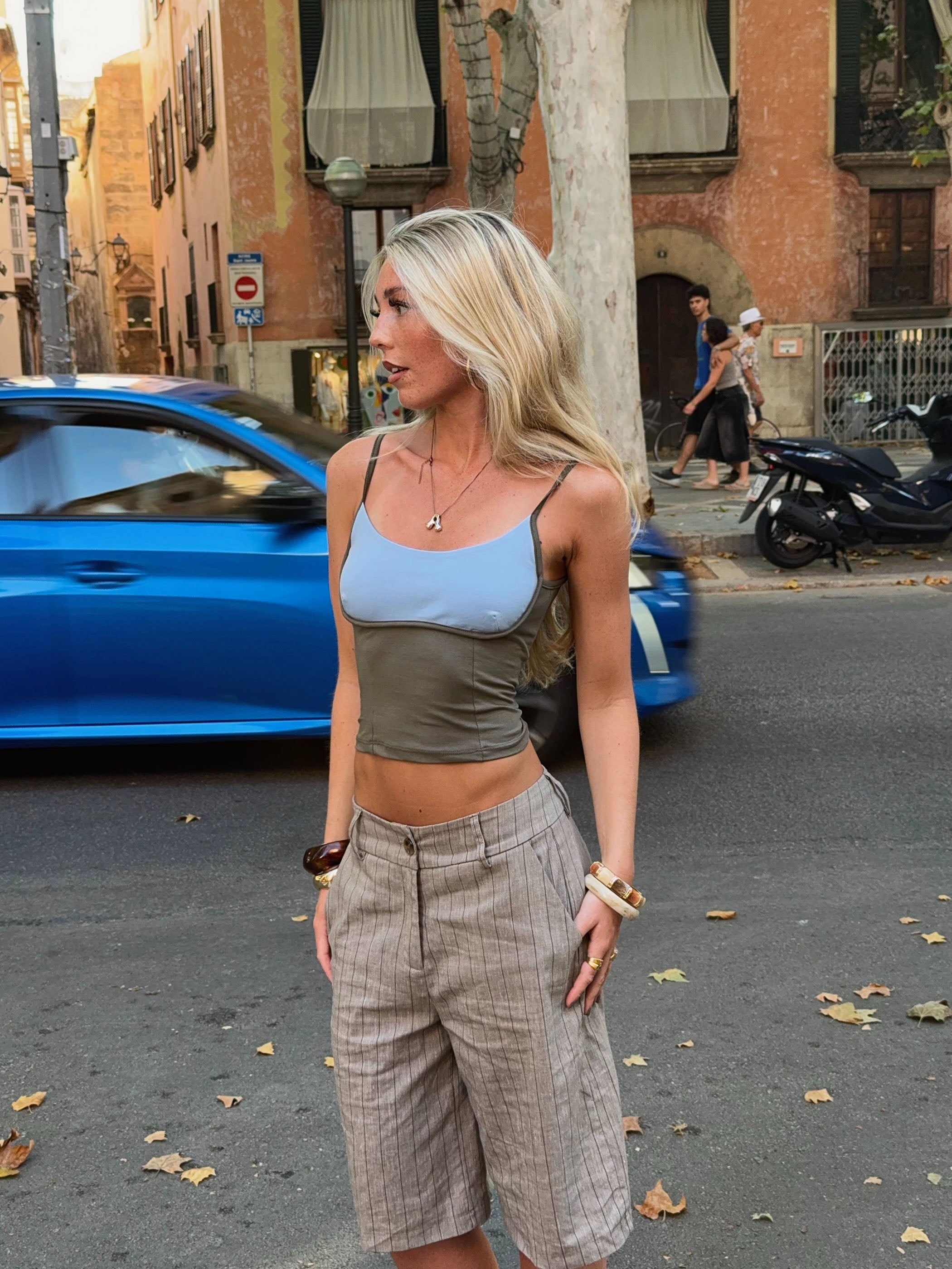 Alaina top - Khaki/blue