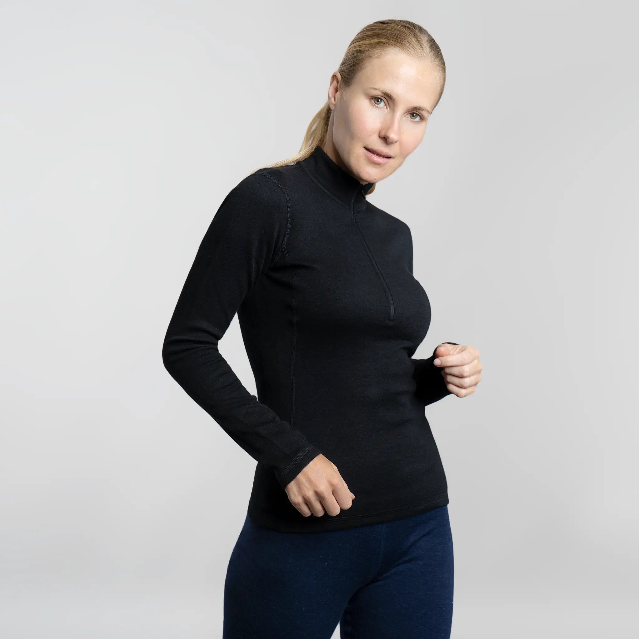 Dame Alpakkaundertrøye i Ull: 300 Lightweight Half-Zip