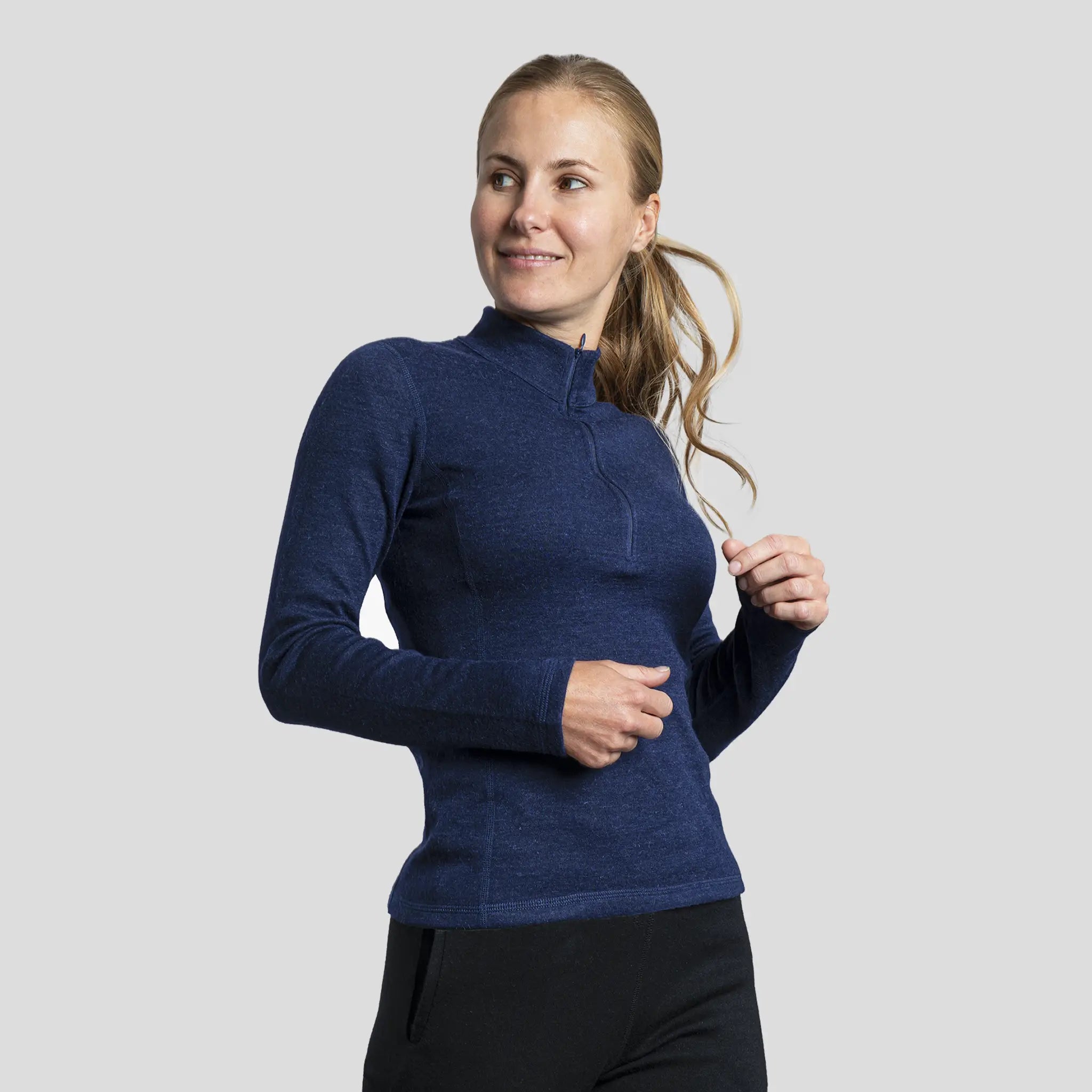 Dame Alpakkaundertrøye i Ull: 300 Lightweight Half-Zip
